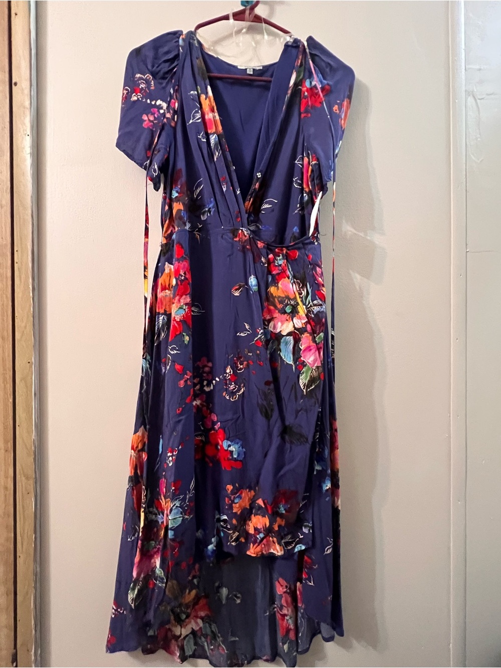 JODIFL Navy Floral High-Low Wrap Dress